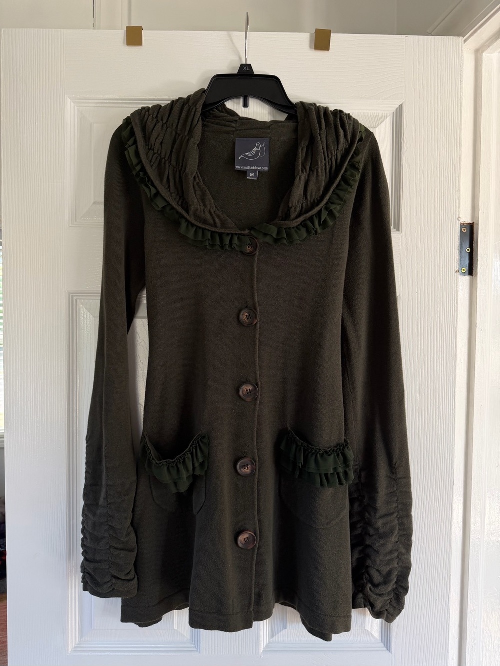 Knitted Dove Olive Green Ruffle Cardigan Sweater